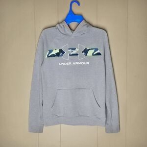 Kids Under Armour Green Camo Logo Gray Hoodie Size L